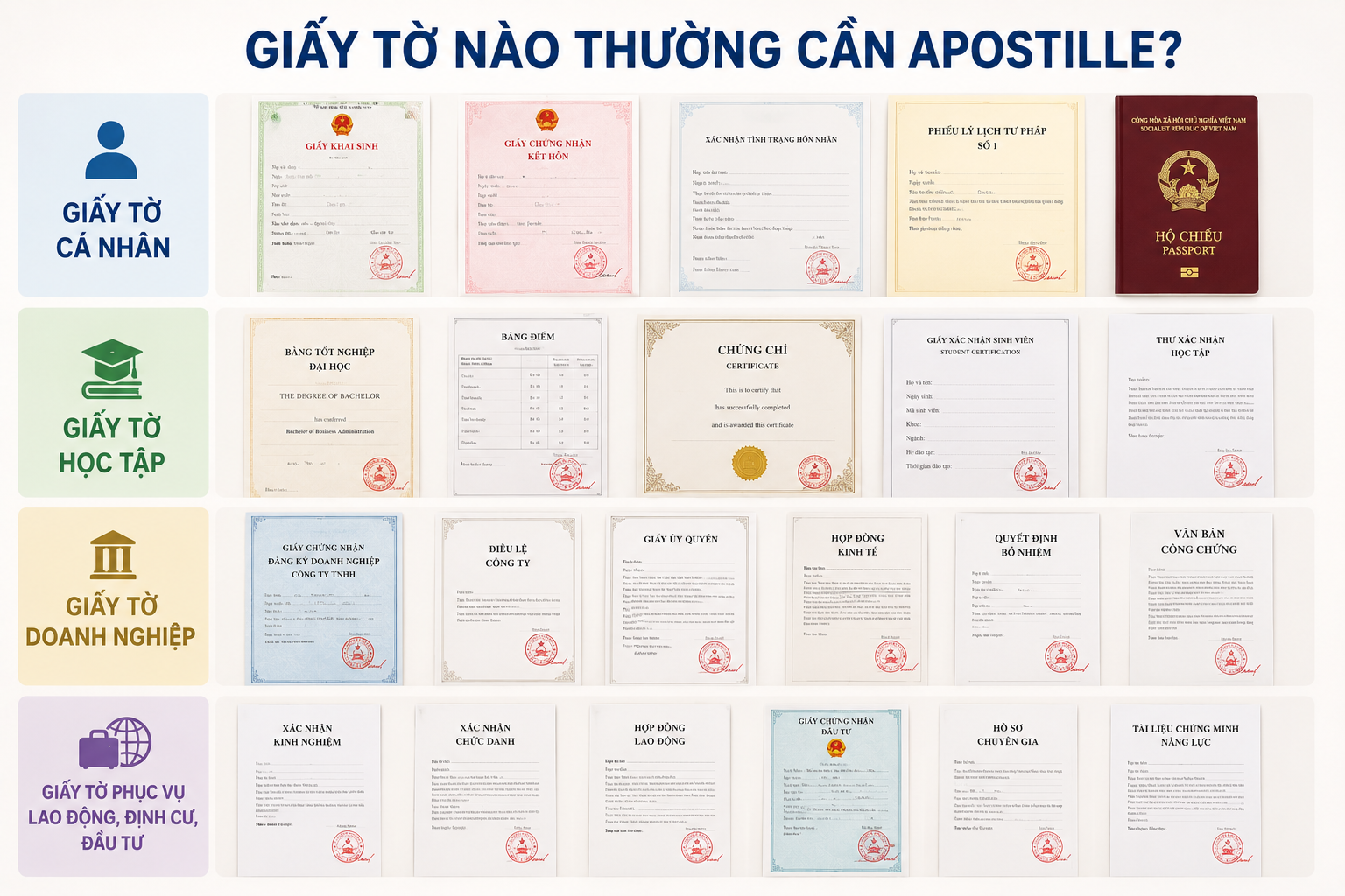 Giấy tờ nào thường cần Apostille?