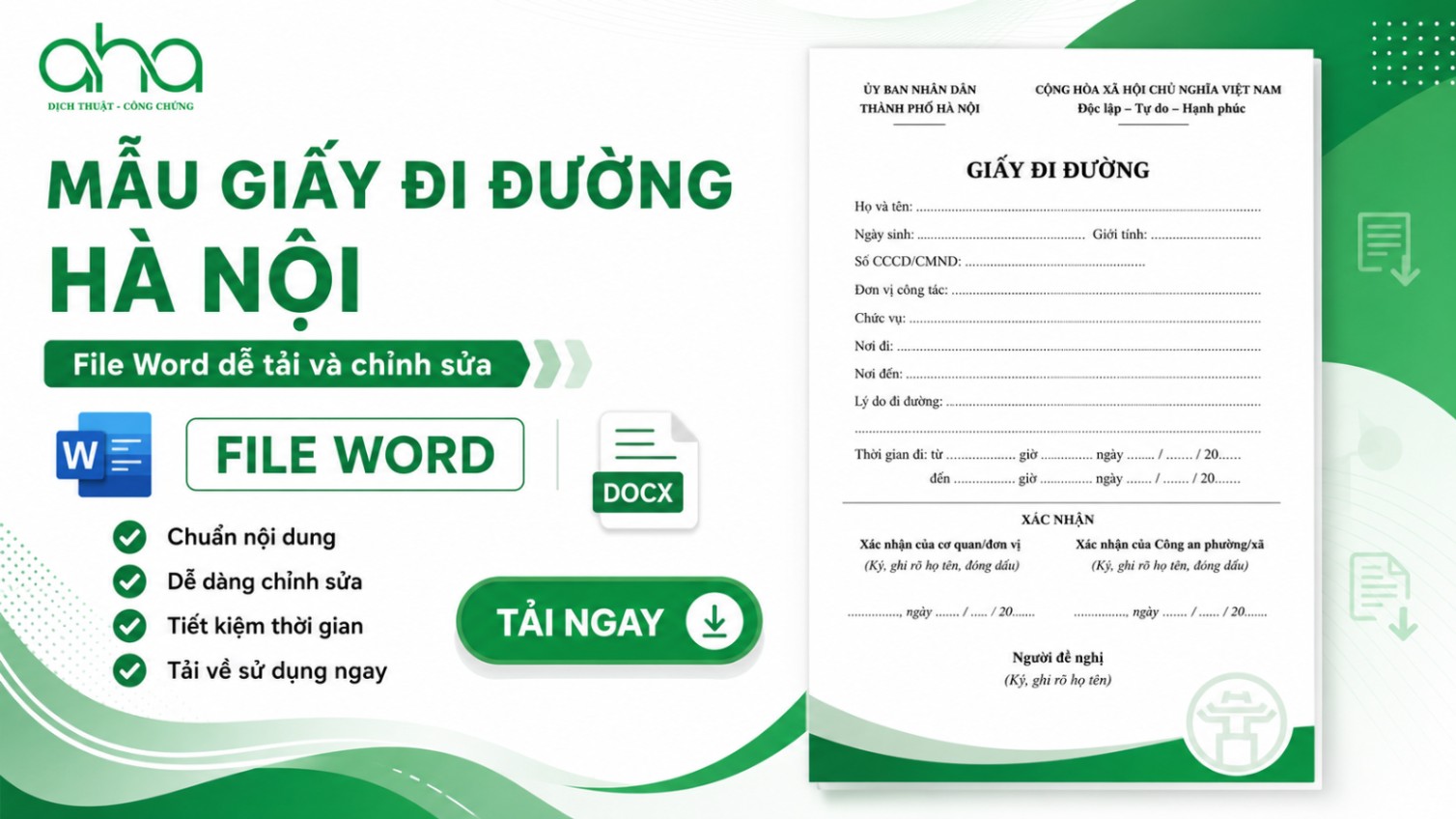 Mẫu giấy đi đường Hà Nội file Word dễ tải