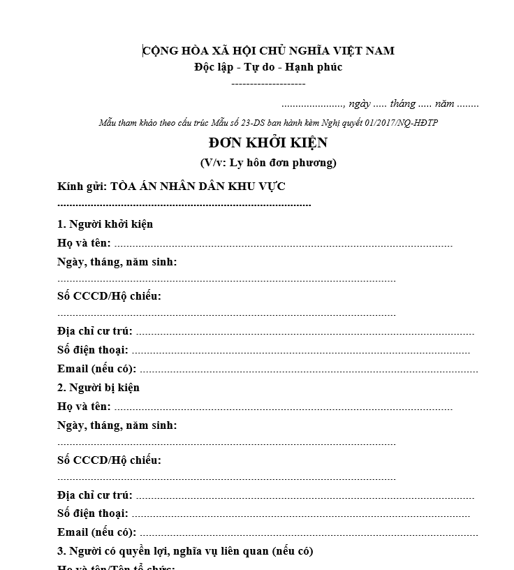 Mẫu đơn ly hôn viết sẵn là gì?