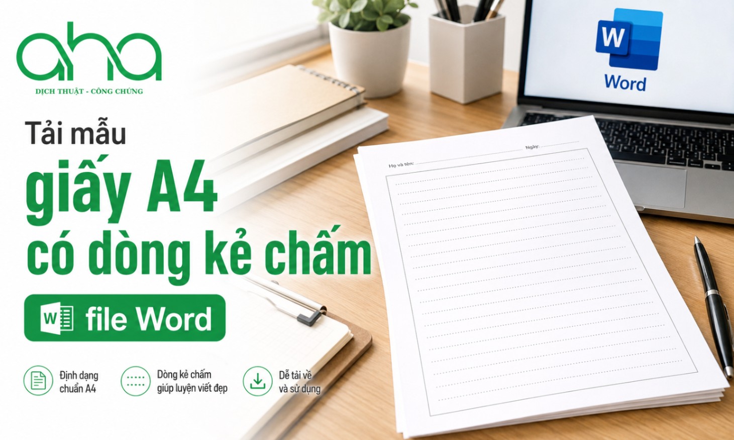 Tải mẫu giấy A4 có dòng kẻ chấm file Word