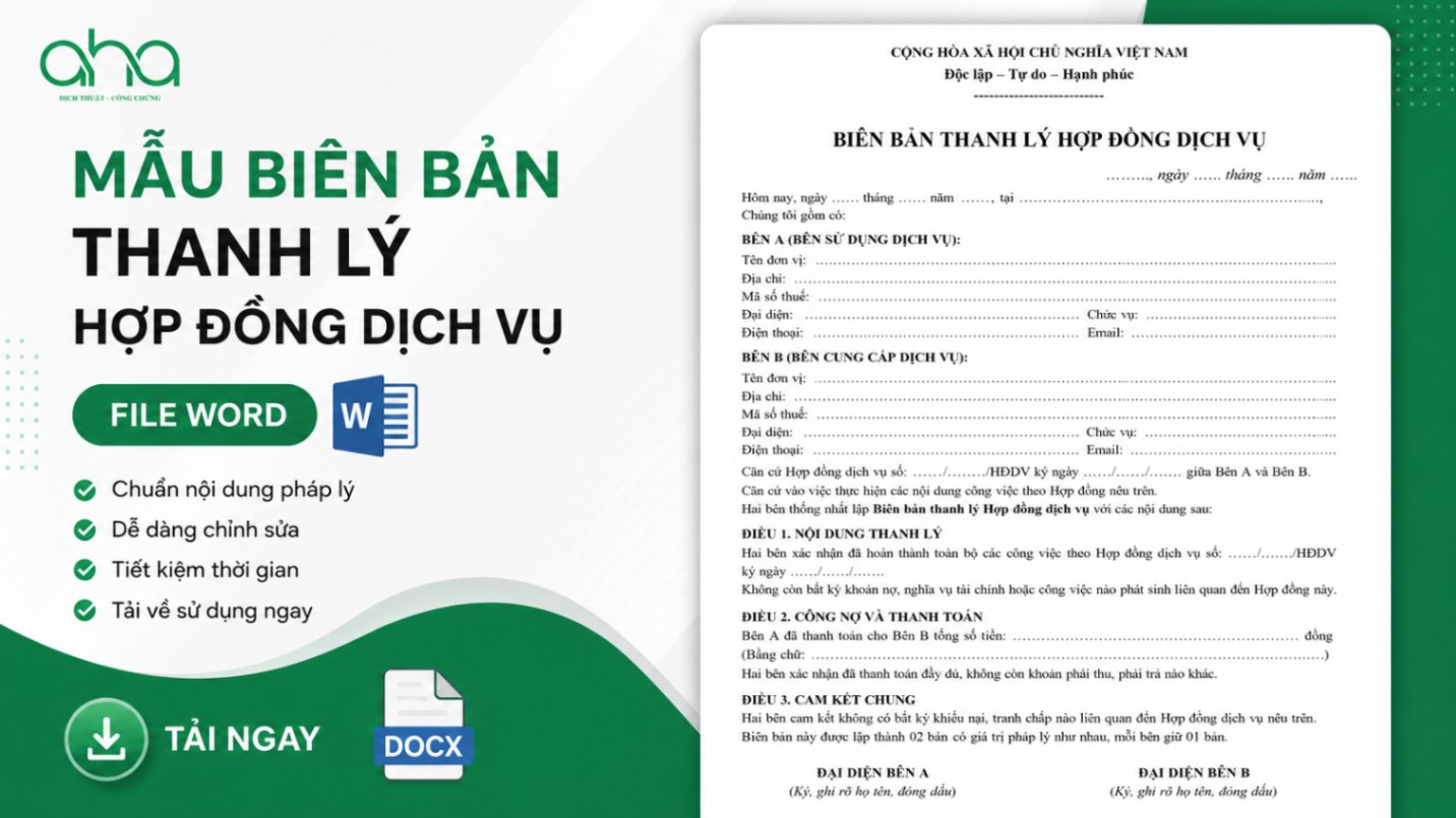 Mẫu biên bản thanh lý hợp đồng dịch vụ file Word