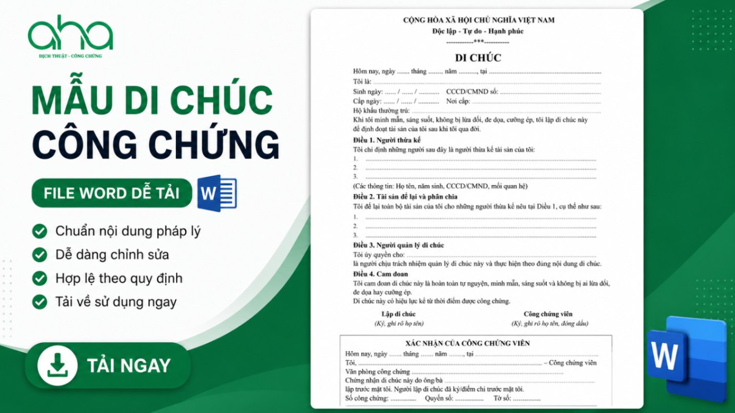 Mẫu di chúc công chứng file Word dễ tải