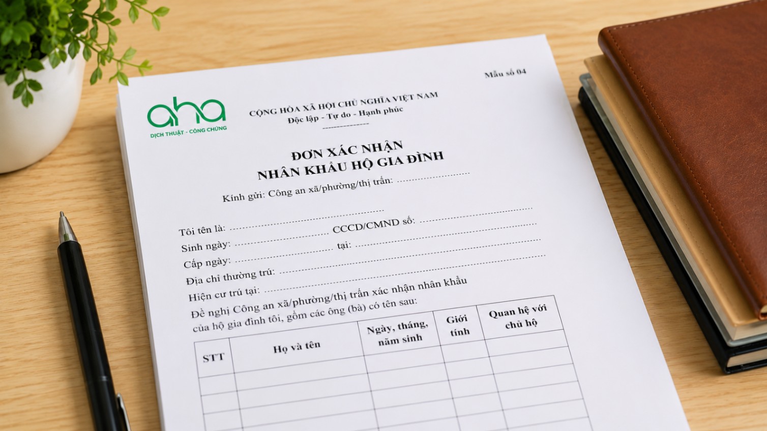 Mẫu đơn xác nhận nhân khẩu hộ gia đình mới nhất