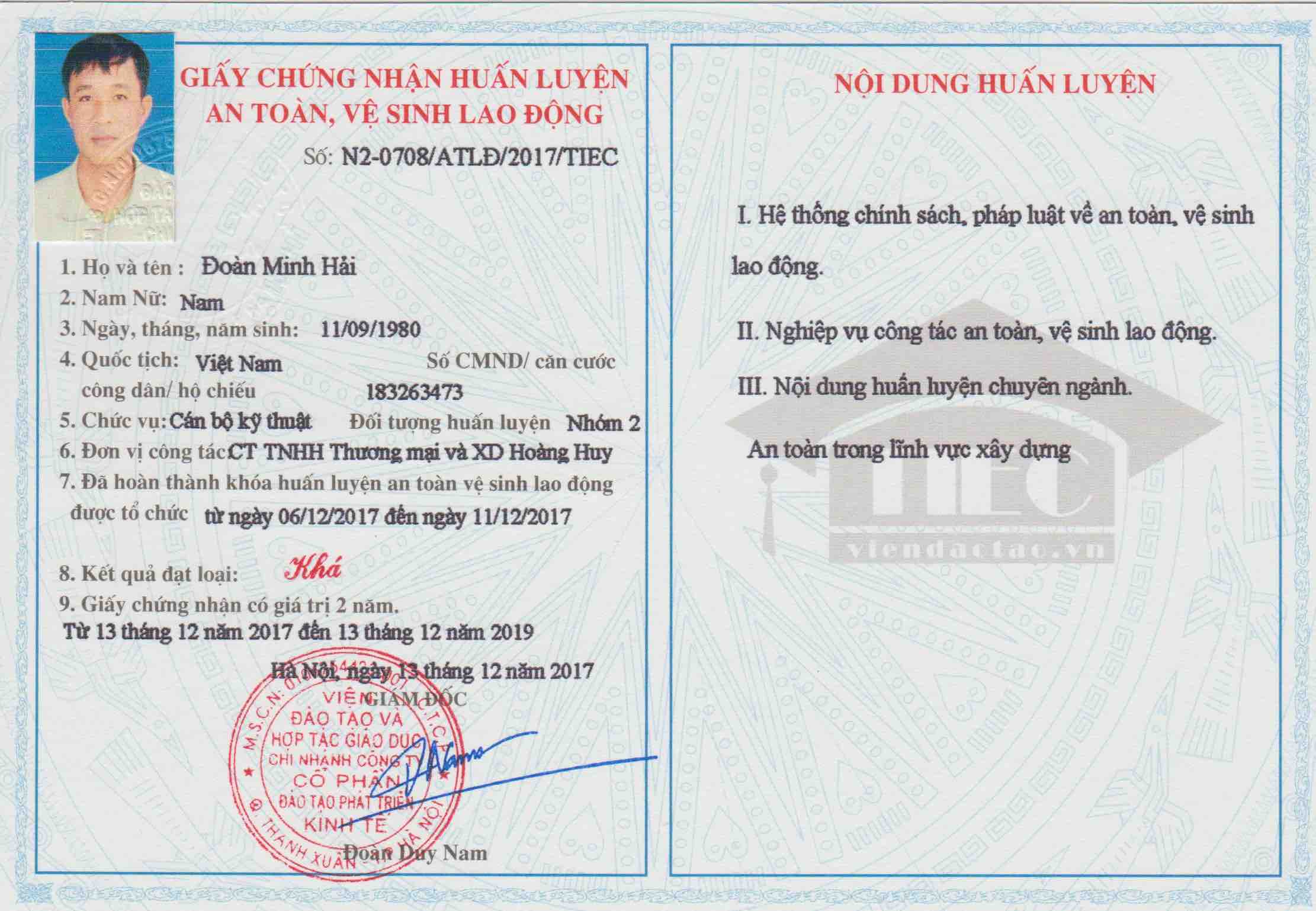 Cấp chứng chỉ an toàn lao động theo nghị định 44 mới