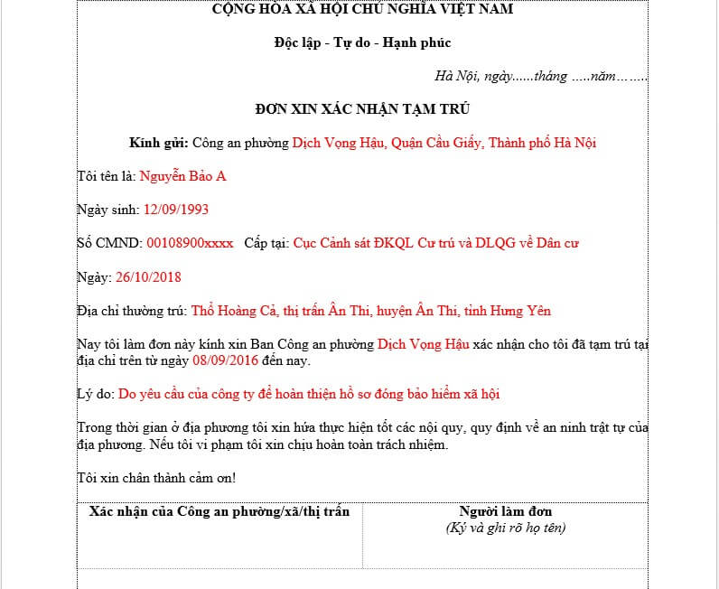 Thời hạn xử lý hồ sơ xác nhận cư trú
