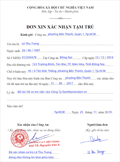 Cách viết đơn xin xác nhận tạm trú