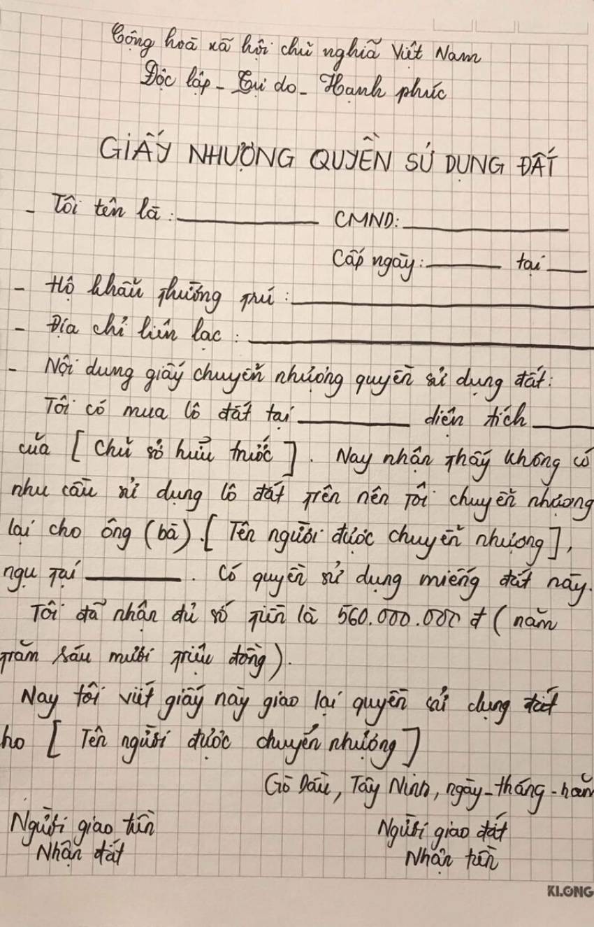 Giấy chuyển nhượng đất viết tay có giá trị không?