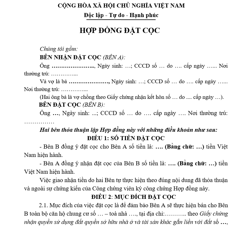 Hợp đồng đặt cọc mua đất là gì?