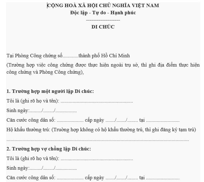 Mẫu di chúc thừa kế đất đai mới nhất 2025? Tải về mẫu di chúc thừa kế đất đai?