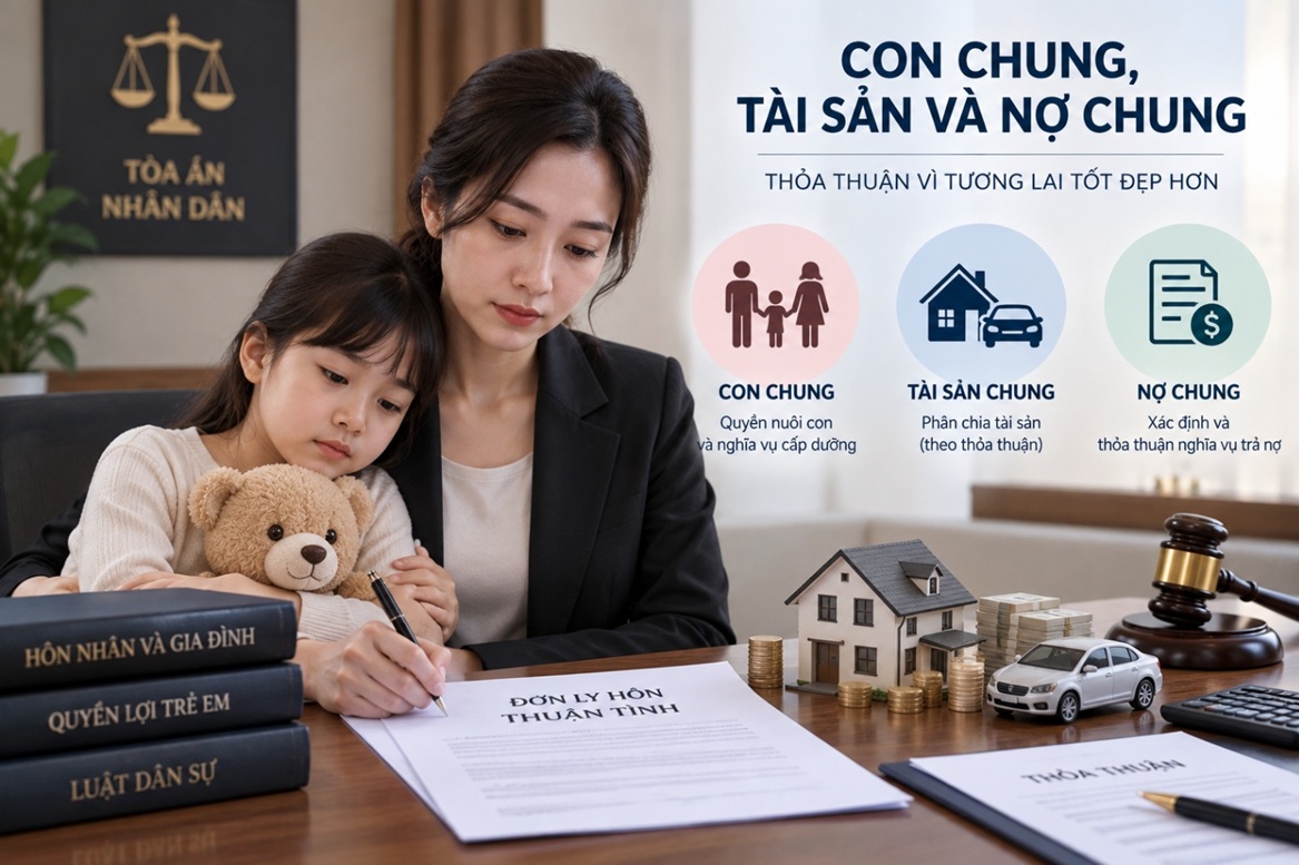 con chung, tài sản và nợ chung