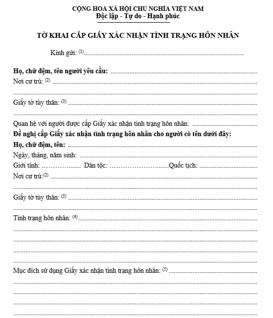 Tờ khai cấp giấy xác nhận tình trạng hôn nhân